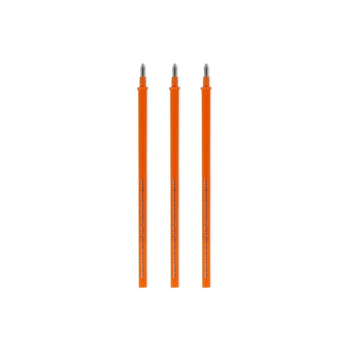photo packshot du lot de 3 recharges pour stylo gel effaçable à l'encre orange et pointe 0,7mm legami