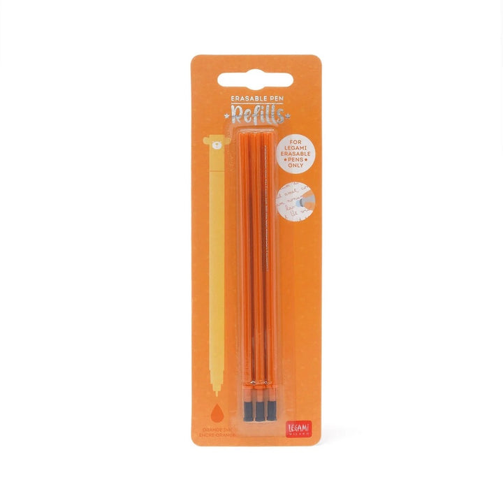 photo packshot du packaging lot de 3 recharges pour stylo gel effaçable à l'encre orange et pointe 0,7mm legami