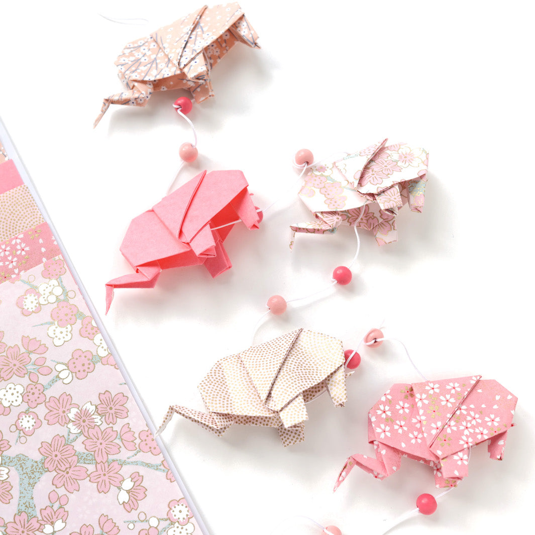 Kit Guirlande d'Éléphants en Origami - Rose Clair et Moyen, Or et Argent - Sakura