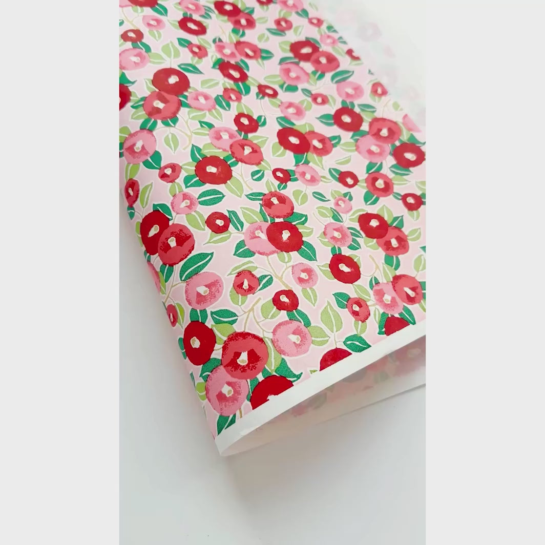 Papier Japonais - Camélias - Rouge, Rose et Vert - M722