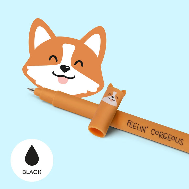 Stylo Gel Effaçable - Welsh Corgi Roux, Feelin' Corgeous - Noir, 0,7mm