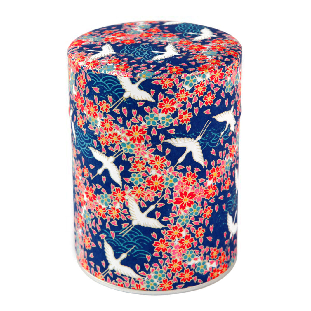 Tea Box - Cranes, Flowers and Waves - Blue and Red - M876