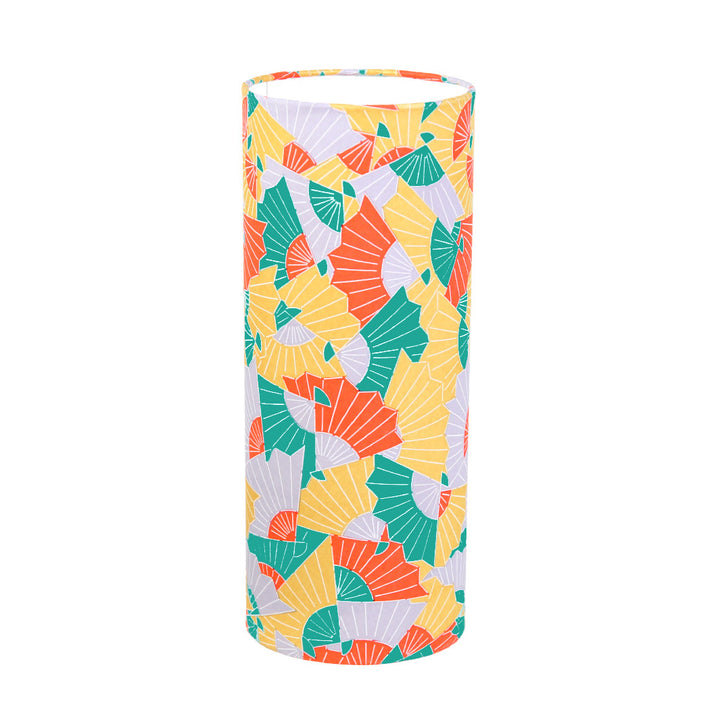 Japanese Table Lamp - Graphic Fans - Yellow, Pale Mauve, Turquoise and Bright Orange - M881