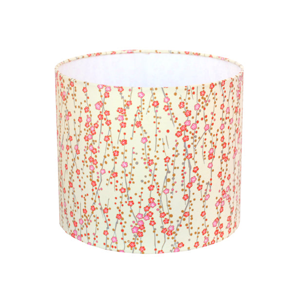 Abat-jour cylindre Papier japonais- Branche en fleurs rouge et creme - M354