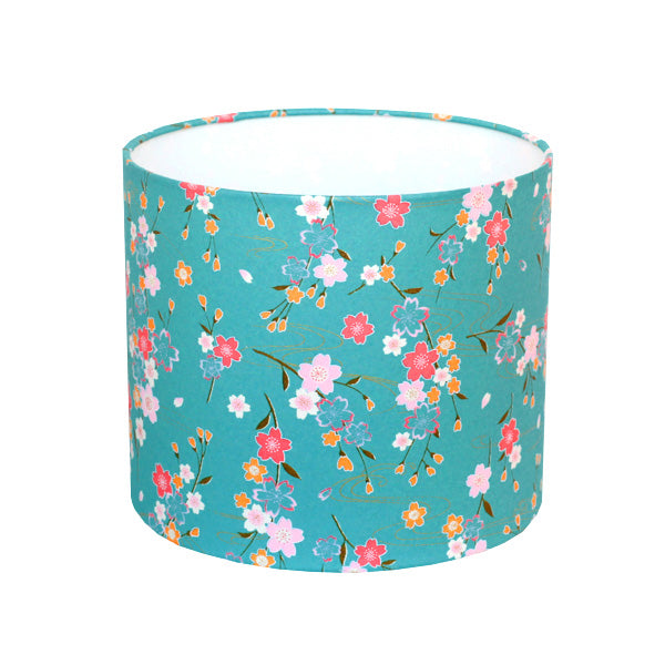 Abat-jour japonais cylindrique - Fleuris - Turquoise - M380