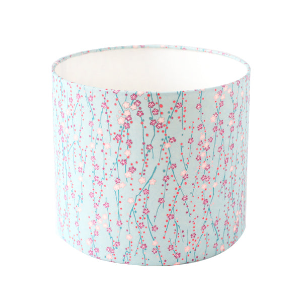 Abat-jour cylindre Papier japonais- Branche en fleurs rose et bleu - M573