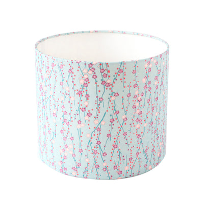 Abat-jour cylindre Papier japonais- Branche en fleurs rose et bleu - M573
