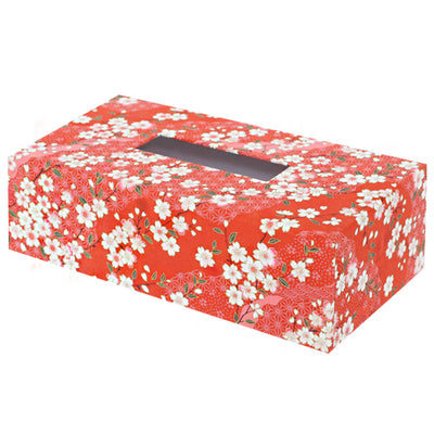 Boîte à mouchoirs Fleurs Blanches cerisier fond orange rouge M385
