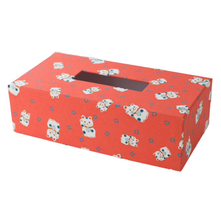 Tissue box - Maneki Neko - Red Orange and Blue Gray - M843