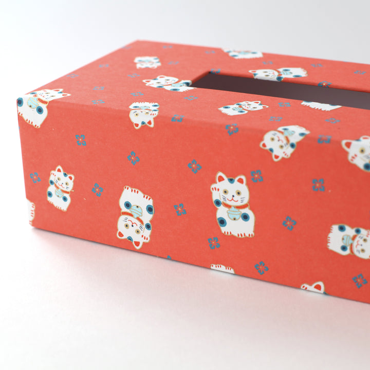 Tissue box - Maneki Neko - Red Orange and Blue Gray - M843