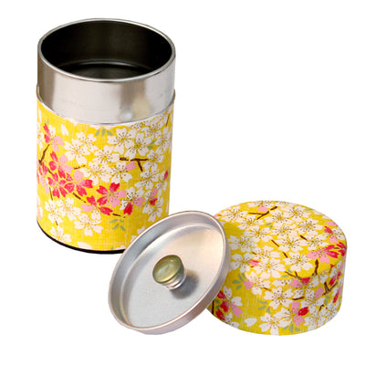 Boîte à thé japonaise Fleurs de cerisier fond jaune - M364