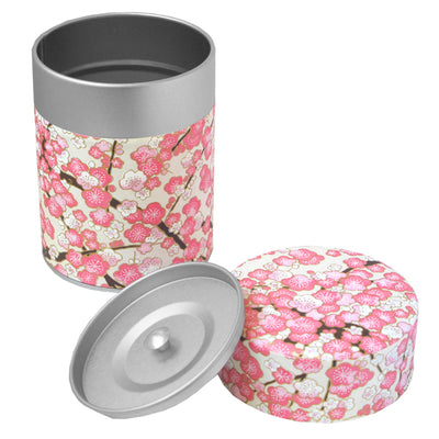 Boîte à thé japonaise Fleurs de cerisier roses sur fond crême - M433