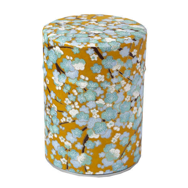 Tea box - Blue cherry blossoms with mustard background - M450