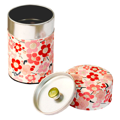 Boîte à thé japonaise Fleurs rouges et roses sur fond blanc - M451