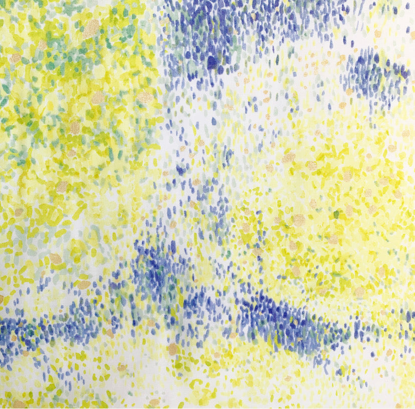 Japanese Fabric - Speckled Flowers - Yellow, Green and Blue, Ecru Background - T397