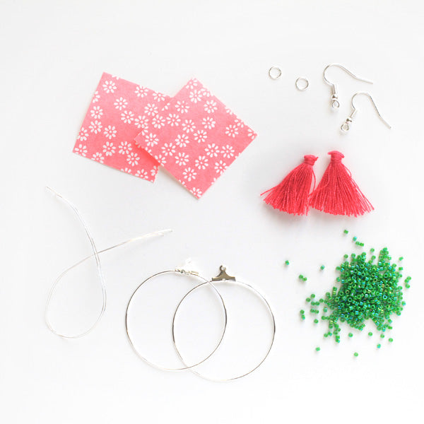 Fournitures boucle d'oreille en origami - Rose et vert