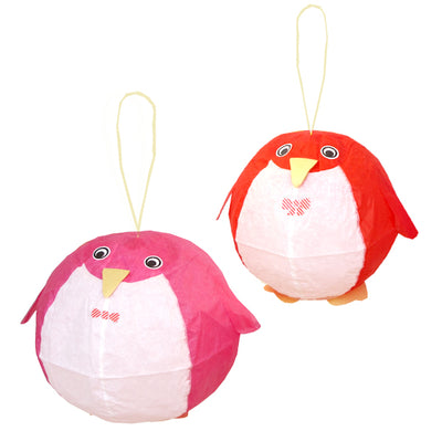 Ballons japonais en papier : 2 kamifusen Pingouin rose rouge