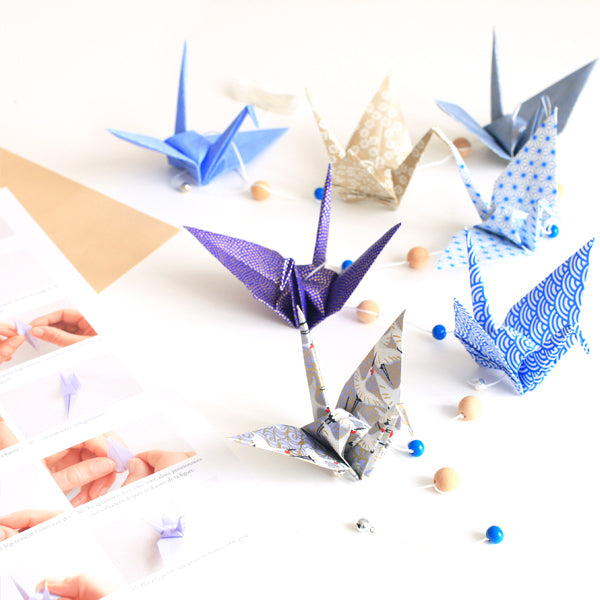 Kit Guirlande de Grues en origami - Bleu Foncé Doré - F