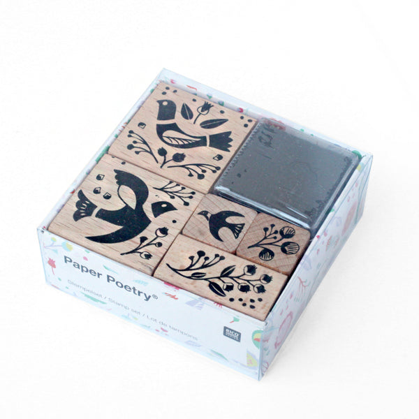 Set of 5 stamps with Black Ink - Birds