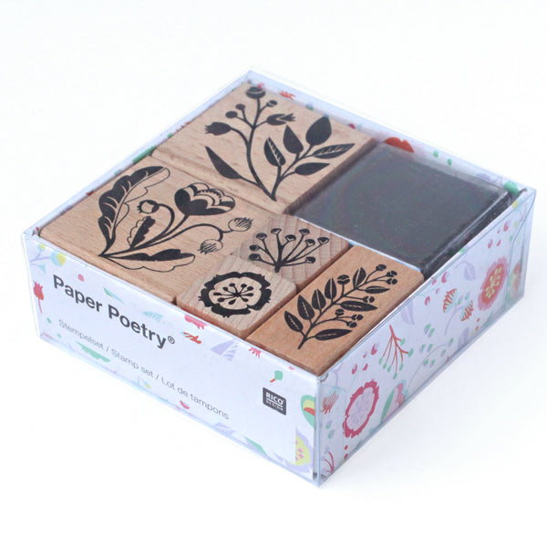 Set of 5 stamps with Black Ink - Flowers and foliage