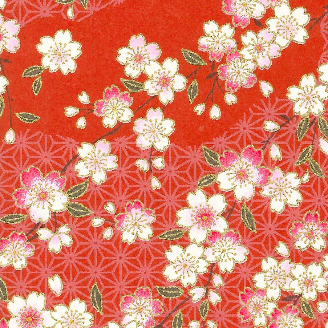 Lampe Japonaise à Poser - Fleurs de Cerisiers - Orange Rouge - M385