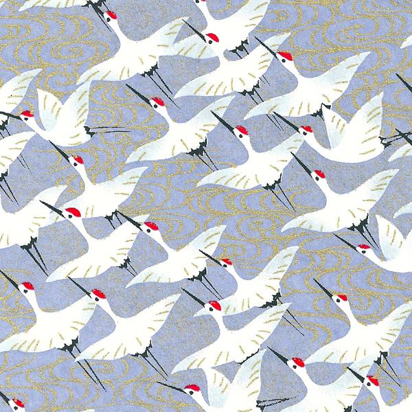 A5 Japanese Paper Card - Soaring Cranes - Lavender Blue - M388