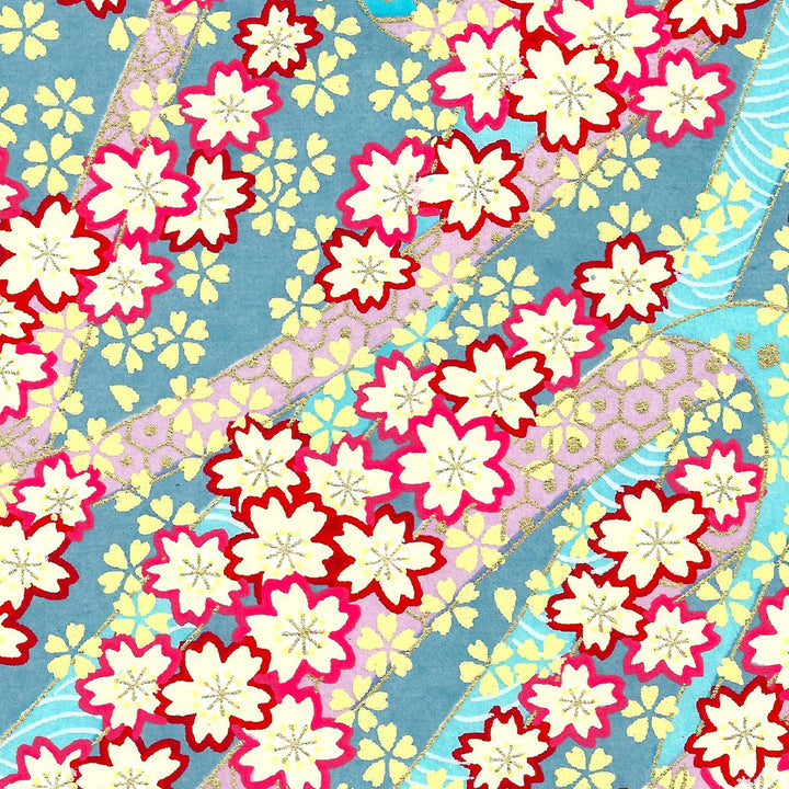 Applique murale japonaise - Fleurs de cerisier, blanc, rouge, rose, jaune, or, bleu - M390