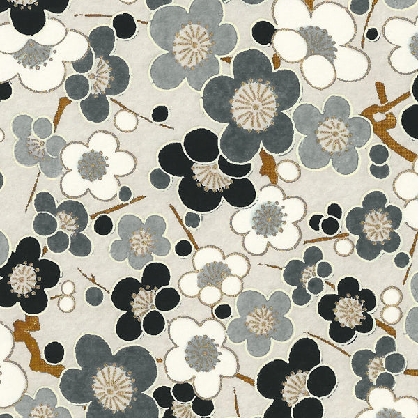 Abat-jour japonais cylindrique - Grandes Fleurs de Prunier - Gris - M452