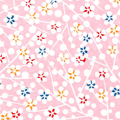 Papier Japonais - Fleurs blanches fond rose - M459-Papier japonais-AdelineKlam