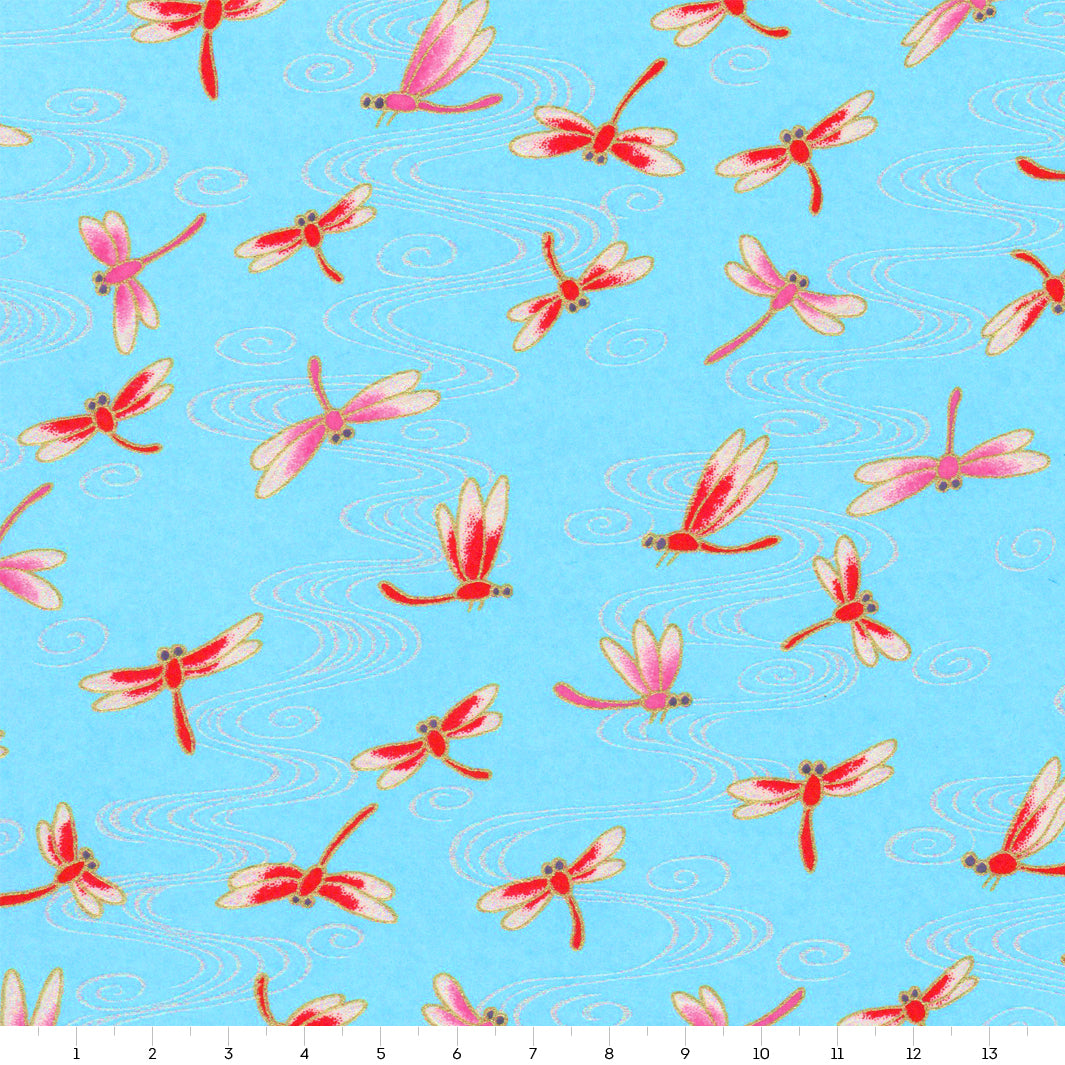 Japanese Paper - Dragonflies - Red and Blue - M469 