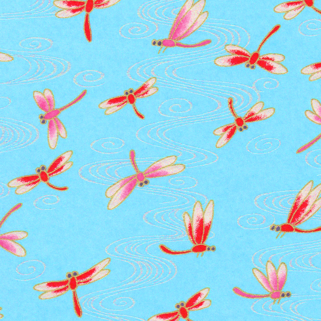 Japanese Paper - Dragonflies - Red and Blue - M469 