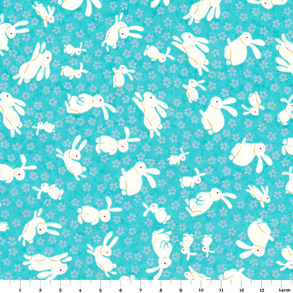 Papier Japonais - Lapins - Turquoise - M483-Papier japonais-AdelineKlam