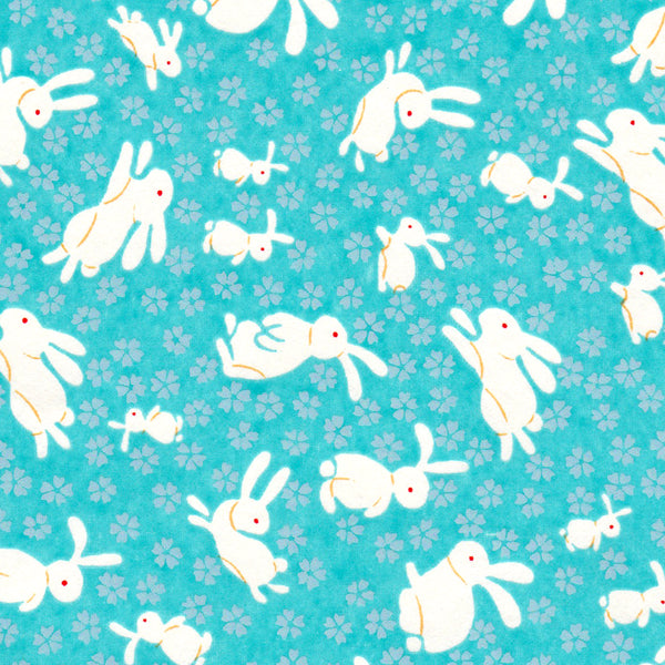 Papier Japonais - Lapins - Turquoise - M483-Papier japonais-AdelineKlam