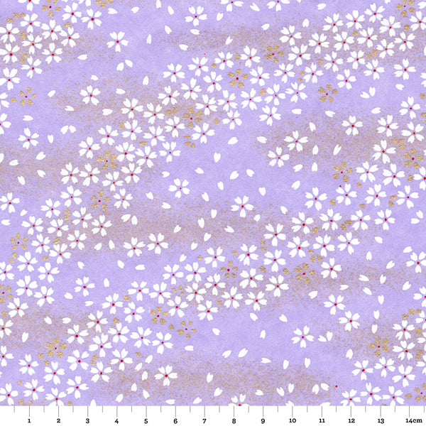 Papier Japonais - Petites fleurs blanches et dorées sur fond mauve - M499-Papier japonais-AdelineKlam