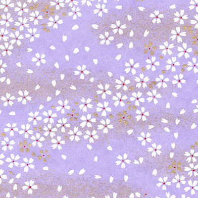 Papier Japonais - Petites fleurs blanches et dorées sur fond mauve - M499-Papier japonais-AdelineKlam