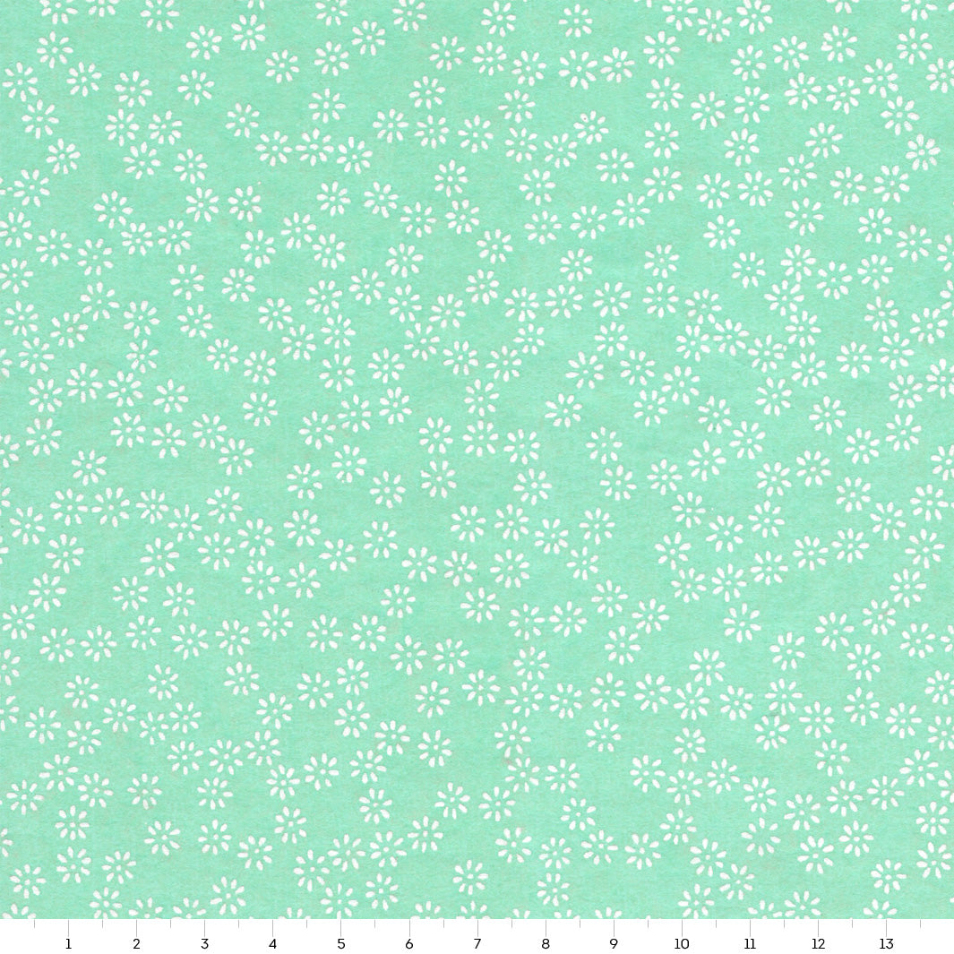 Papier Japonais - Semi de Fleurs - Vert d'Eau et Blanc - M505