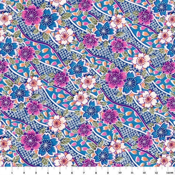 Papier Japonais - Ondulation fleurs - Bleu - M508-Papier japonais-AdelineKlam