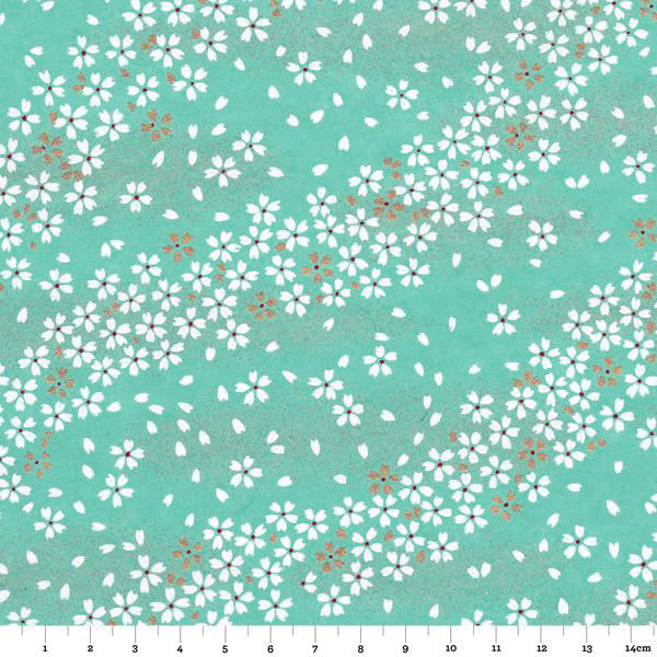 Papier Japonais - Fleurs au Vent - Turquoise - M515