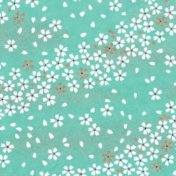 Papier Japonais - Fleurs au Vent - Turquoise - M515