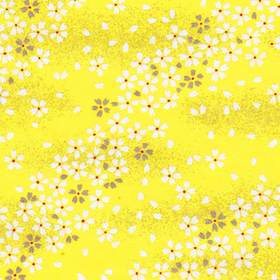 Papier Japonais - petites fleurs - Jaune - M516-Papier japonais-AdelineKlam