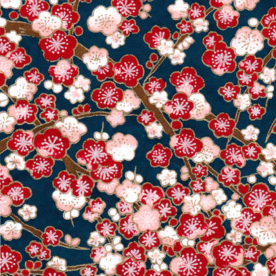 Papier Japonais - Fleurs de cerisiers - Fond bleu - M592-Papier japonais-AdelineKlam