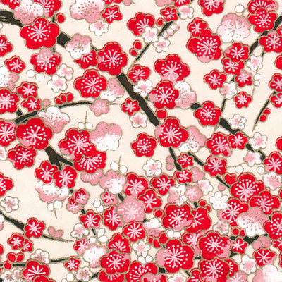 Papier Japonais - Fleurs de pruniers - Rouge et Crème - M593-Papier japonais-AdelineKlam