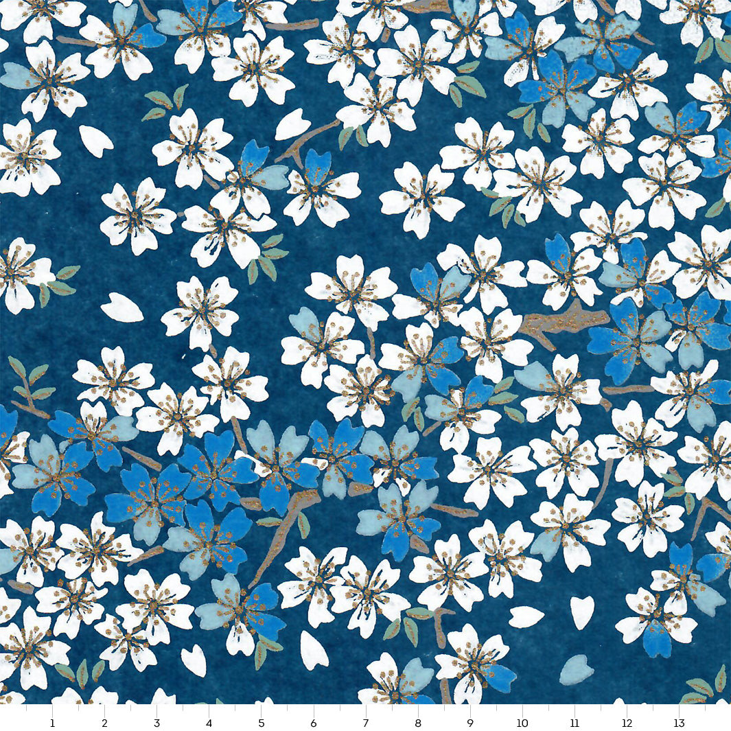 Papier Japonais - Fleurs de Cerisier - Bleu Marine - M619