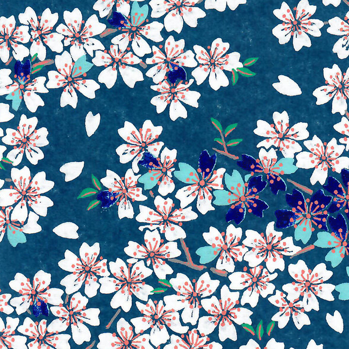 Japanese Paper Notebook - Cherry Blossoms - Dark Blue - M621