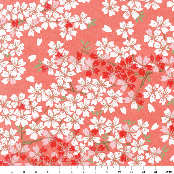 Papier Japonais - Fleurs de cerisier - corail - M622-Papier japonais-AdelineKlam