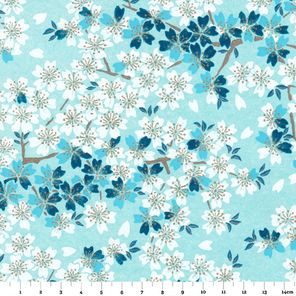 Papier Japonais - Fleurs de cerisier - bleu - M624-Papier japonais-AdelineKlam