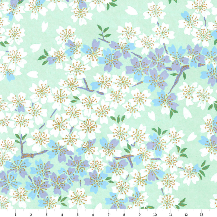 Papier Japonais - Fleurs de Cerisier - Vert d'Eau - M626