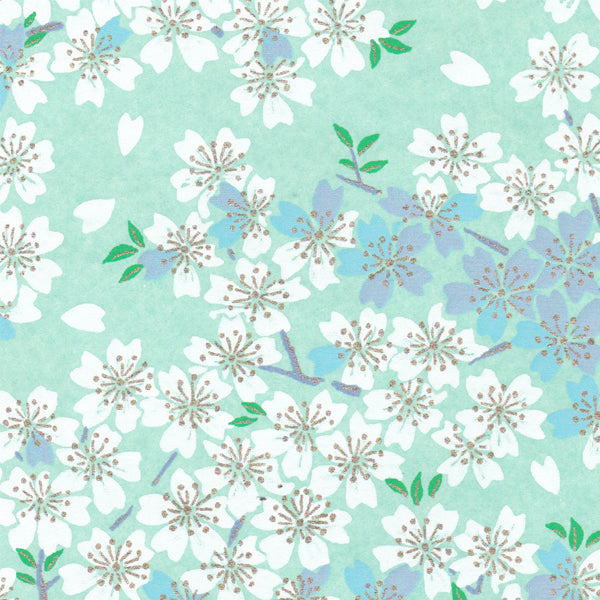 Applique murale japonaise - Fleurs de Cerisier - Vert d'eau, Bleu et Mauve - M626