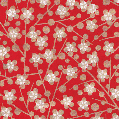 Papier Japonais - Fleurs et branches Or - Fond rouge - M637-Papier japonais-AdelineKlam