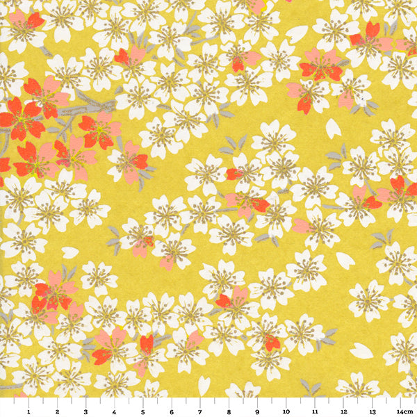 Papier Japonais - Fleurs de cerisier - moutarde - M654-Papier japonais-AdelineKlam